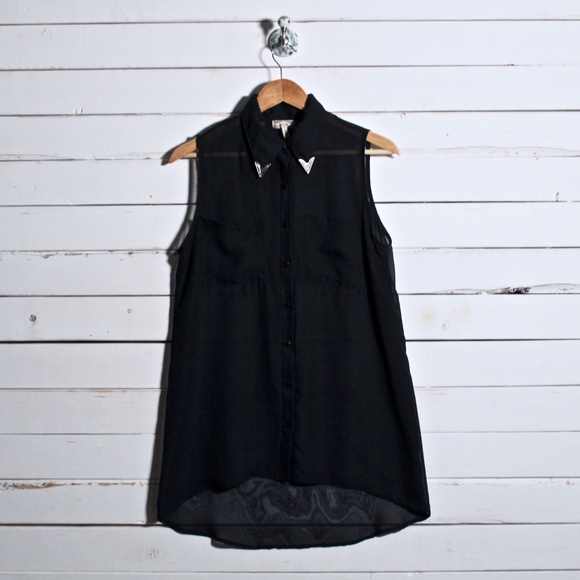 SOLD Sheer Black Button Blouse With Pockets - Picture 2 of 8